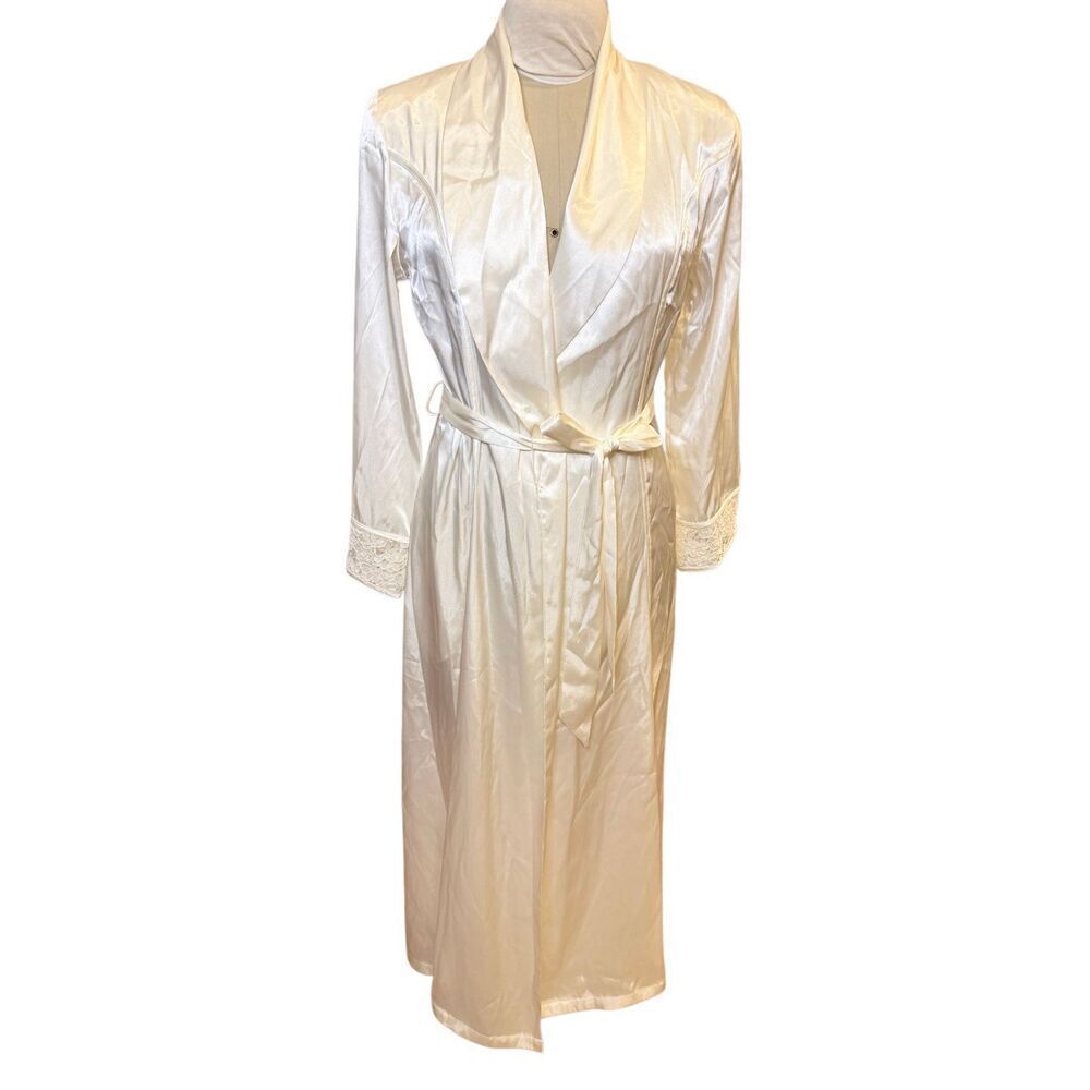Jones New York Satin Robe Large Cream Feminine Sexy Loungewear